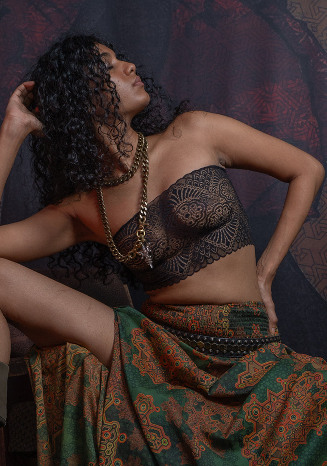 Woman Crop Top / Braband Elastic Lace - BLACK